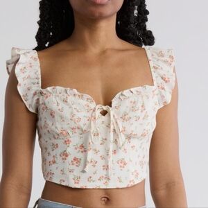 Mine Ivory Floral Ruffle Smocked Crop Top Size Large